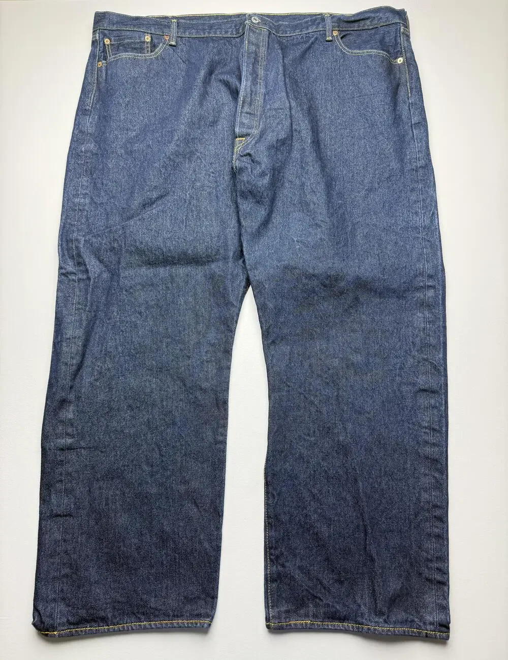Levis 501 Jeans Mens 52x32 Blue Dark Wash Denim Classic Straight Big Tall Casual
